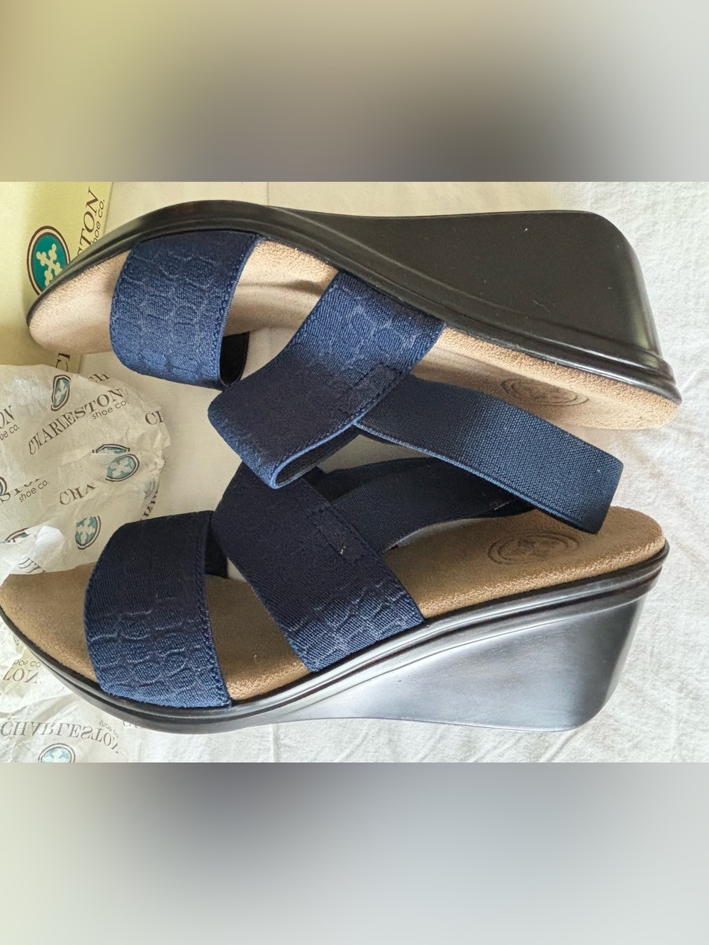 Charleston Shoe Co. PALMETTO Navy Blue Croc size 8 wedge sandal - NWT & Box - Picture 9 of 12